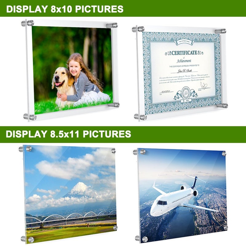 Meetu 8.5x11 Acrylic Picture Frames (4 Pack) -Inner 8x10 Wall Mount Photo Frame Frameless Clear Floating Frame for Document Certificate Artwork - Image 4